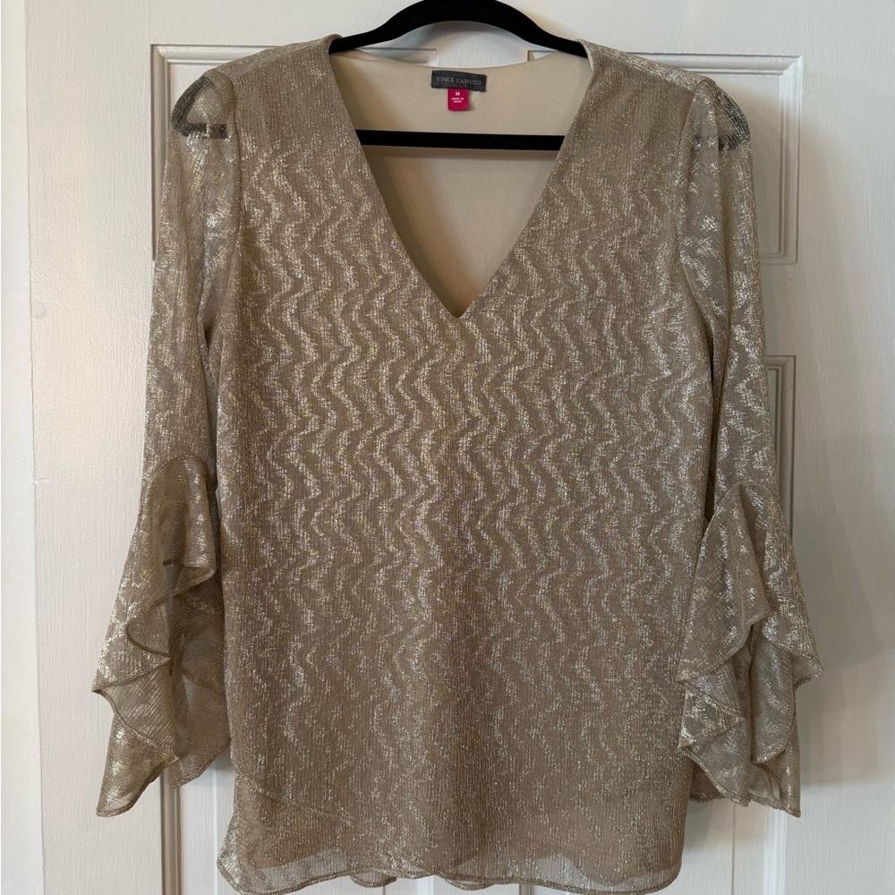 Vince Camuto Metallic Gold V-Neck Blouse